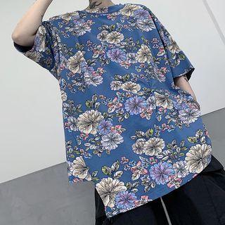 Floral Print Asymmetrical Oversized Top