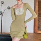 Long-sleeve Square-neck Cutout Lace Open-back Dress