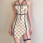 Spaghetti Strap Lettering Asymmetrical Mini Sheath Dress