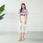 Accordion-pleat Lace-overlay Long Skirt