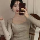 Square-neck Long-sleeve Skinny Knit Top