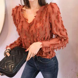 V-neck Fringed See-through Top
