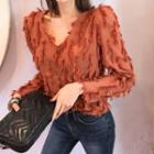V-neck Fringed See-through Top