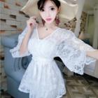 Lace Panel Elbow-sleeve Playsuit