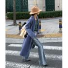 Lapelless Marled Long Coat Blue - One Size