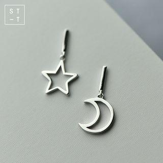 Sterling Silver Moon Star Non-matching Earring