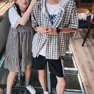 Couple Matching Plaid Hoodie / Spaghetti Strap Dress