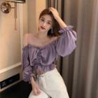 Puff-sleeve Cold-shoulder Mesh Panel Blouse