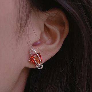 Faux Crystal Alloy Earring 1 Pair - Red & Silver - One Size