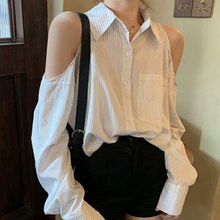 Pocket-front Cold-shoulder Oversize Shirt
