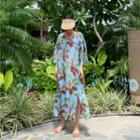 V-neck Slit-side Pattern Long Dress