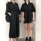 Elbow-sleeve V-neck Wide Leg Playsuit / Cropped Jumpsuit