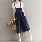 Plain Tie Strap Cropped Pinafore Culottes