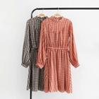 Checked 3/4-sleeve A-line Dress