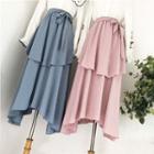 Tie-waist Midi A-line Tiered Skirt