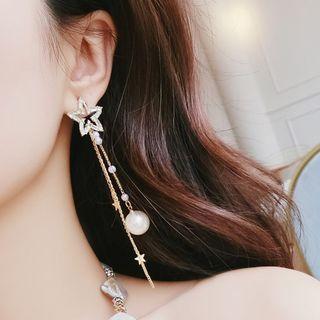 Non-matching Faux Pearl Rhinestone Fringed Earring As Shown In Figure - One Size