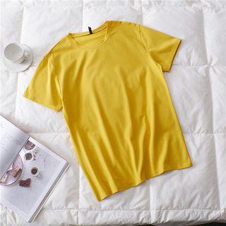 Short-sleeve Plain T-shirt Yellow - One Size