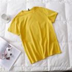 Short-sleeve Plain T-shirt Yellow - One Size