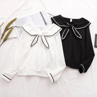 Tie-neck Embroidered Trim Blouse