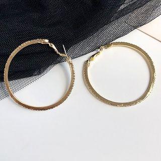 Rhinestone Open Hoop Earring 1 Pair - S925 Silver Earrings - Gold - One Size