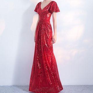 V-neck Sheath Evening Gown