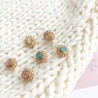 Retro Gemstone Faux Pearl Earring