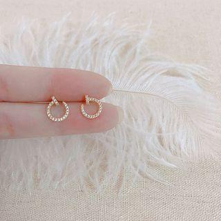 Rhinestone Circle Stud Earring 1 Pair - Eh0580 - 925 Silver - Gold - One Size