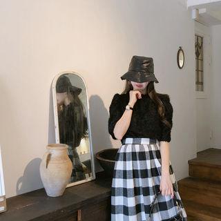 Crew-neck Puff-sleeve Fluffy Top