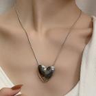 Polished Heart Pendant Alloy Necklace 3962 - 1 Pc - Silver - One Size