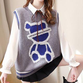 Sleeveless Cropped Cartoon Pattern Knit Sweater Tank Top