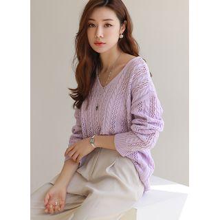 Tie-back Perforated Cable-knit Top