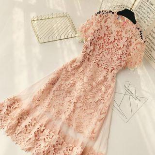 Mock Two-piece Perforated A-line Maxi Dress