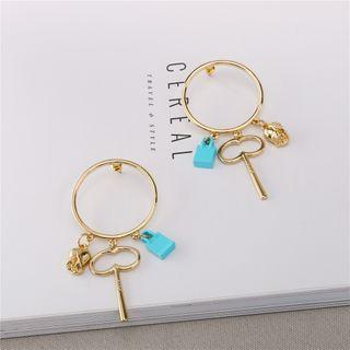 Alloy Lock & Key Dangle Earring 1 Pair - As Shown In Figure - One Size