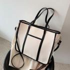 Color Panel Faux Leather Top Handle Crossbody Bag