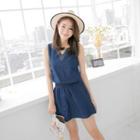 Sleeveless V-neck Tie Waist Dress