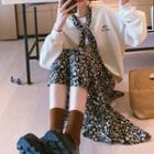 Set: Lettering Pullover + Floral Midi A-line Skirt + Light Scarf