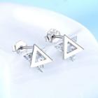 925 Sterling Silver Rhinestone Triangle Earring 1 Pair - 925 Silver - White - One Size