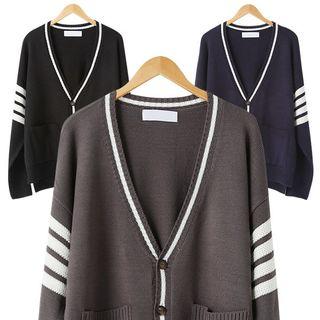 Contrast-trim Boxy Cardigan