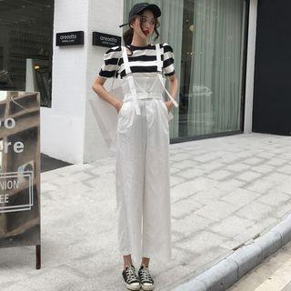 Cutout Striped Short-sleeve T-shirt / Cropped Wide-leg Jumper Pants