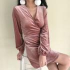 Velvet V-neck Long-sleeve Dress