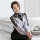 Mock-neck Lace-trim Blouse With Brooch