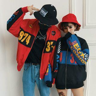 Lettering Color Panel Bomber Jacket