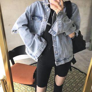 Buttoned Denim Jacket As Shown In Figure - One Size