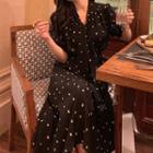 Dotted Short-sleeve Top / Midi A-line Skirt