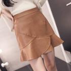 Faux-leather Ruffled A-line Skirt
