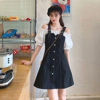 Cold-shoulder Mock Two-piece Mini A-line Dress White - One Size