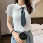 Short-sleeve Knit Top With Tie