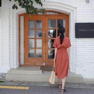 V-neck Short-sleeve A-line Long Dress