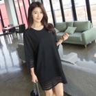 Round-neck Perforated-trim Shift Dress