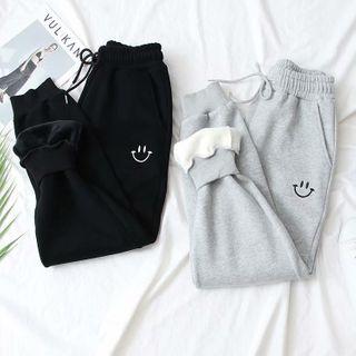 Smiley Embroidered Drawstring Sweatpants